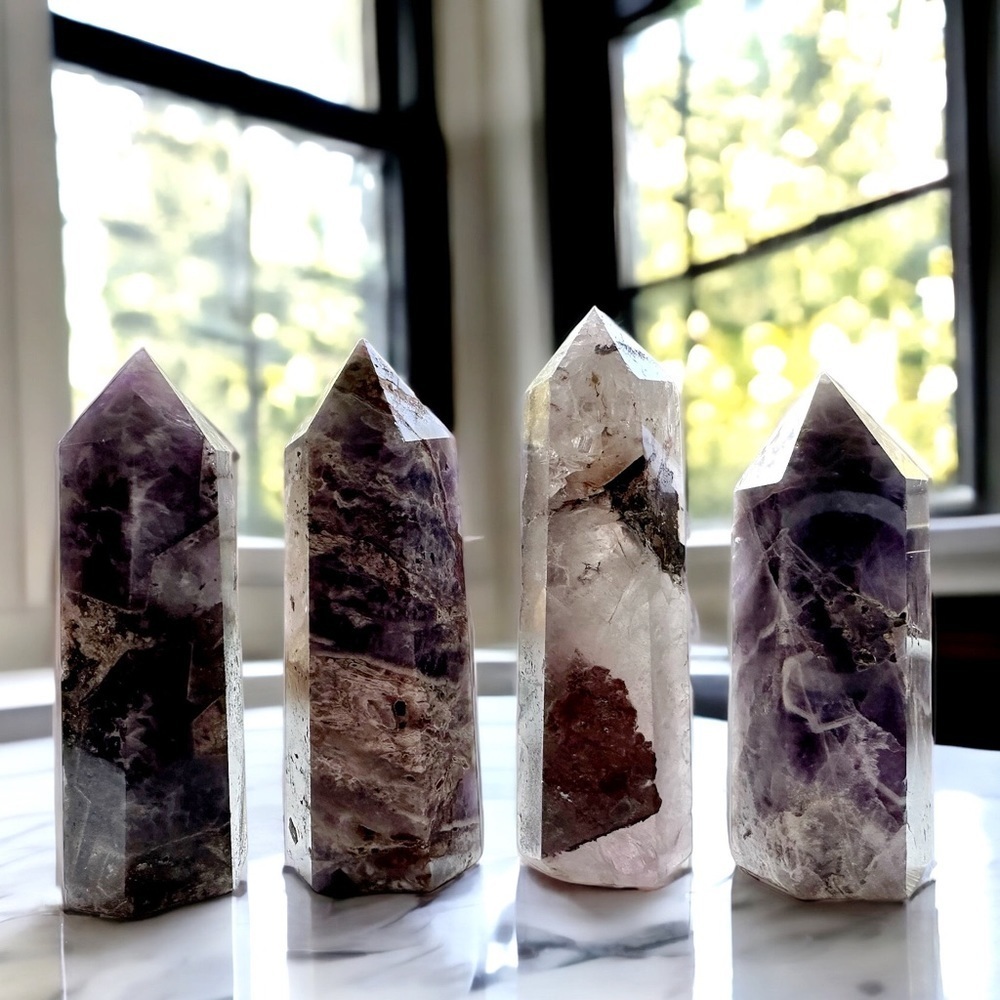 Dream Amethyst Crystal Gemstone Obelisk Towers